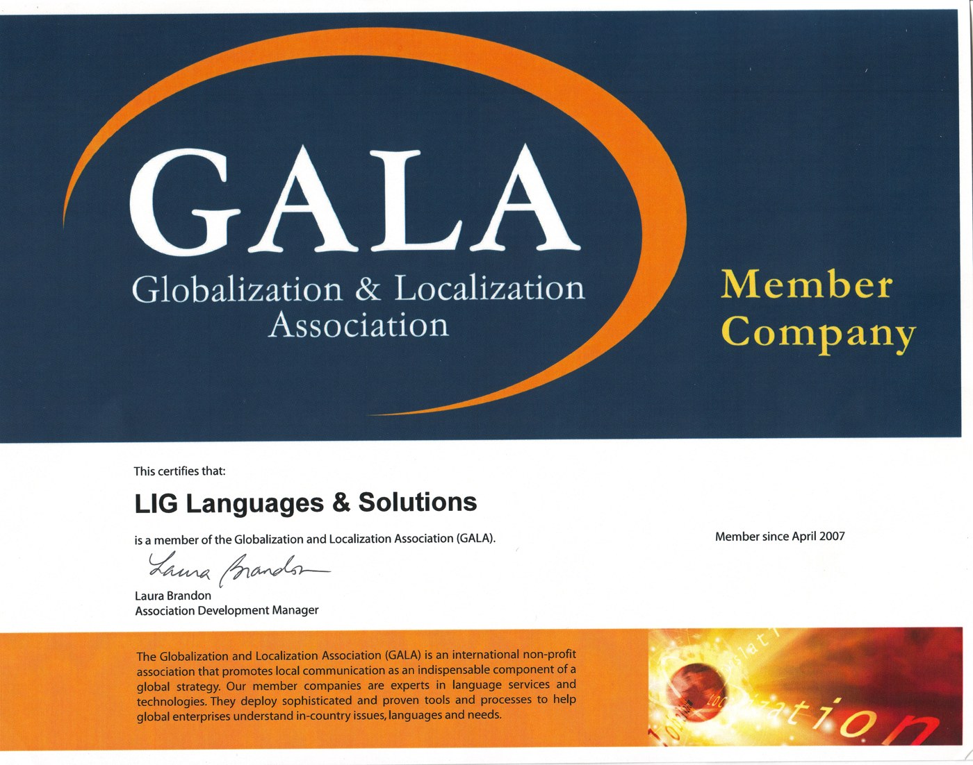 LIG Languages & Solutions 的 GALA 会员资料